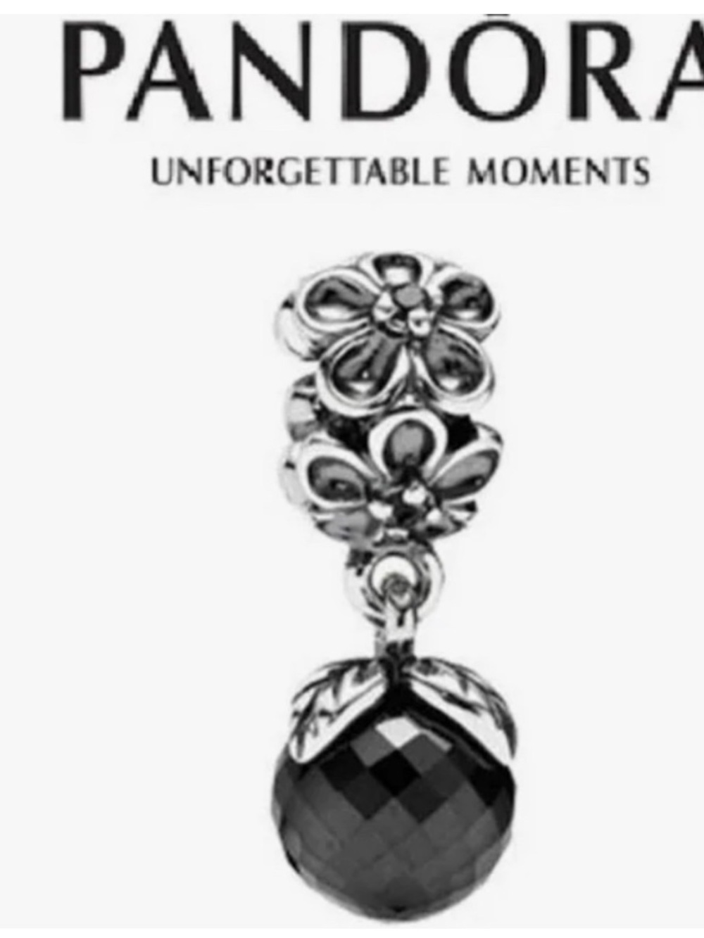Pandora Silver Floral Charm with Black Faceted Drop RETIRED